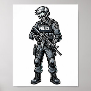 Fun Halloween Taktik Zombie Creepy Police Office Poster