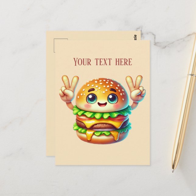 Fun Hamburger ergänzen Textnahrer Postkarte (Vorderseite/Rückseite Beispiel)