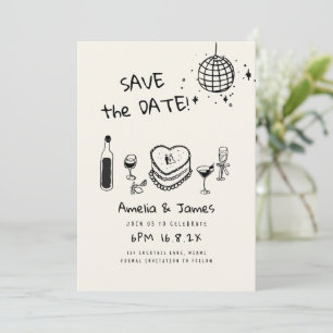 Fun Hand Drawn Save the Date Hochzeit Einladung