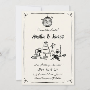 Fun Hand Drawn Save the Date Quirky Hochzeit Einladung