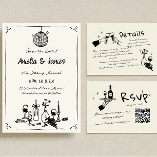 Fun Hand Drawn Save the Date Quirky Hochzeit Einladung