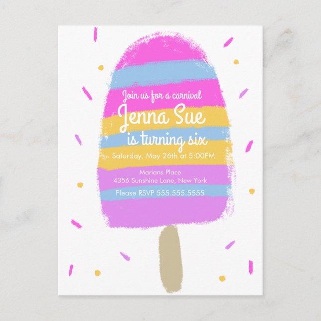 Fun Hand gezogen Eiscreme Party Painterly Birthday Postkarte (Vorderseite)