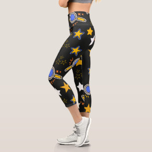 Fun handgezeichnetes Sternmuster Schwarzer moderne Capri Leggings