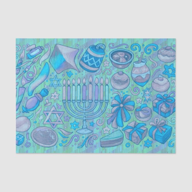 Fun Hanukkah Motifs All Blue Seidenpapier (Vorderseite)