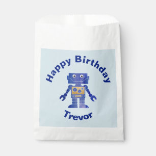Fun Happy Birthday Blue und Gold Robot mit Namen Geschenktütchen