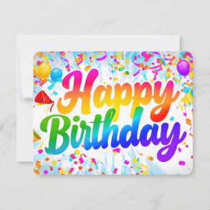 Fun Happy Birthday Card Rainbow Text und Confetti