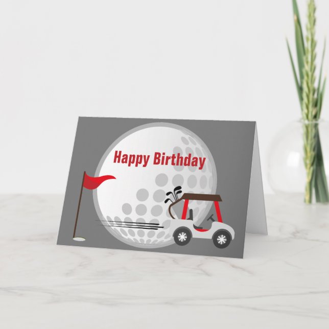 Fun Happy Birthday Golfer Golf Ball, Cart & Quote Karte (Vorderseite)