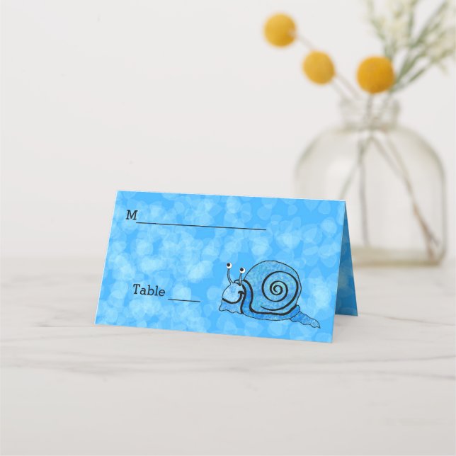 Fun Happy Blue Pattern Snail Bright Aqua Platzkarte (Vorderseite)