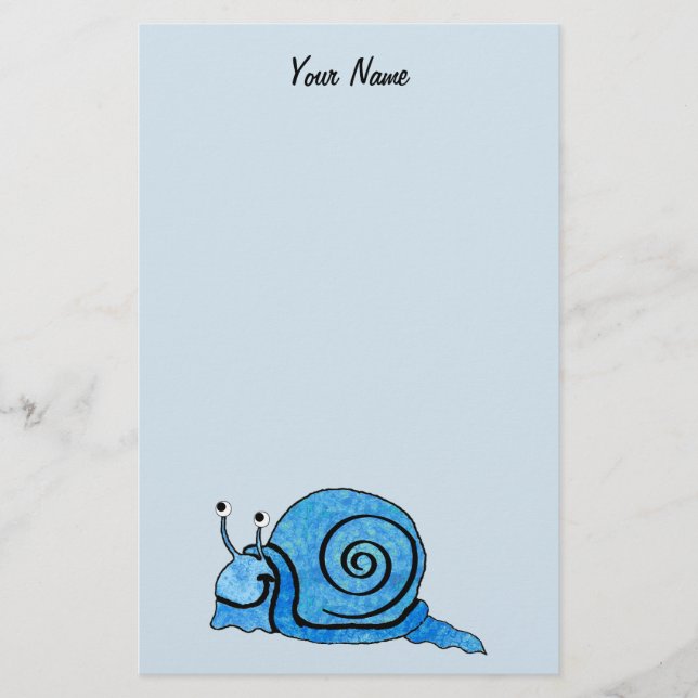 Fun Happy Cartoon Blue Snail on Light Blue Briefpapier (Vorderseite)