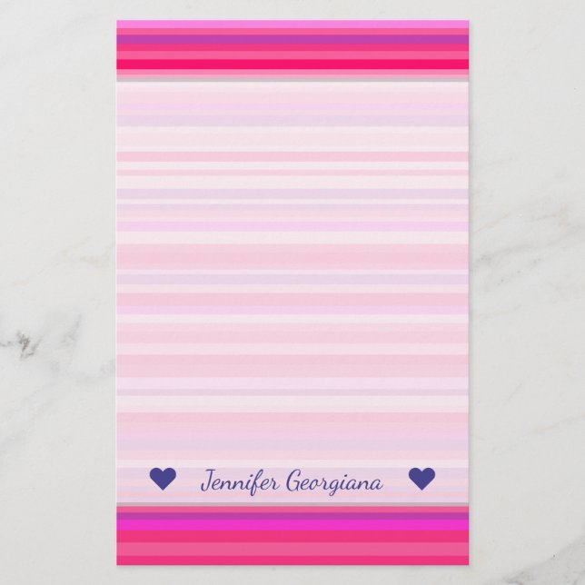 Fun, Happy, Girly Pink und Lila Streifenmuster Briefpapier (Vorderseite)