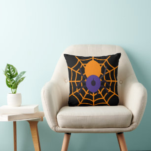 Fun Happy Halloween Black & Orange Spider Web Kissen