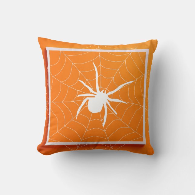 Fun Happy Halloween Black & Orange Spider Web Kissen (Vorderseite)