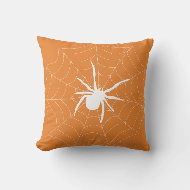 Fun Happy Halloween Black & Orange Spider Web Kissen (Vorderseite)