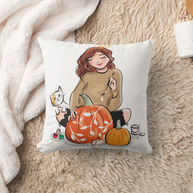 Fun Happy Halloween Pumpkin Cat Kissen (Decke)