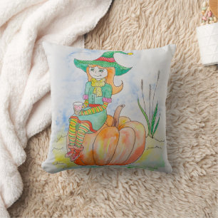 Fun Happy Halloween Pumpkin Crow Kissen