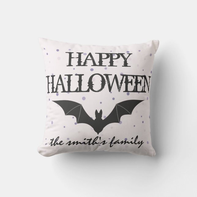 Fun Happy Halloween Trick oder Treat Bat Burlap Kissen (Vorderseite)
