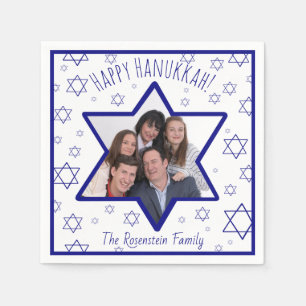 Fun Happy Hanukkah Blue & White Foto Serviette