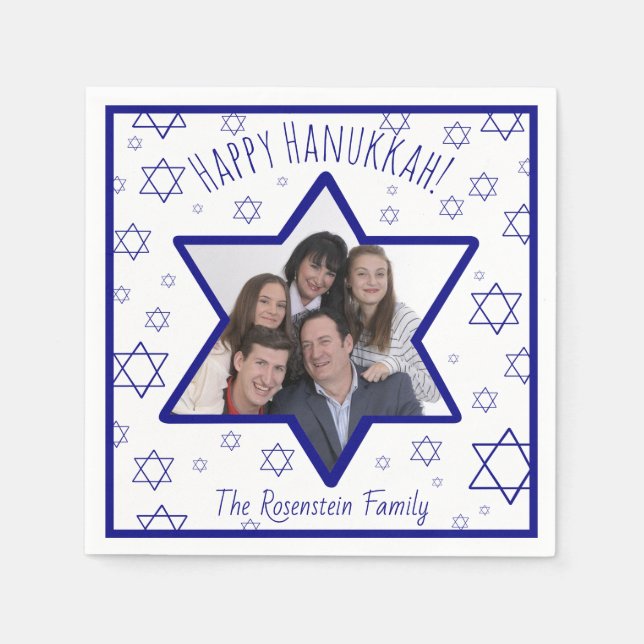 Fun Happy Hanukkah Blue & White Foto Serviette (Vorderseite)