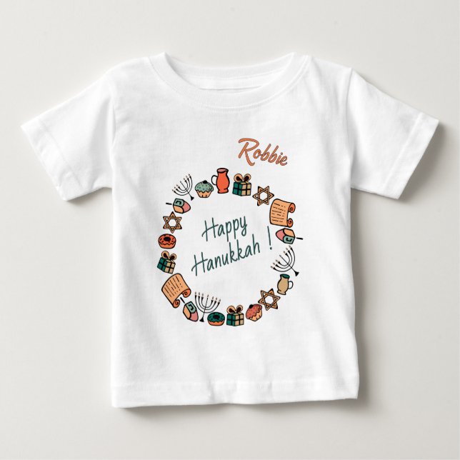 Fun Happy Hanukkah Chanukah Klassische Symbole Baby T-shirt (Vorderseite)