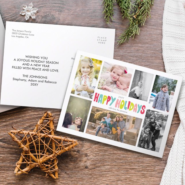 Fun Happy Holidays 7 Foto Collage Postkarte (Von Creator hochgeladen)