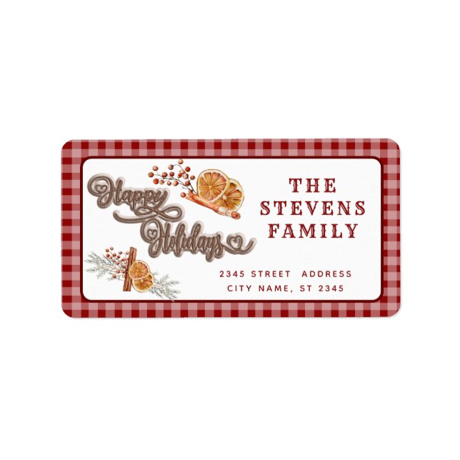 Fun Happy Holidays Zimtorange Adressaufkleber (Vorne)