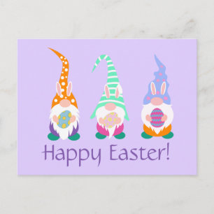 Fun Happy Oaster Gnomes Bunny Ears Spring Lavendel Postkarte