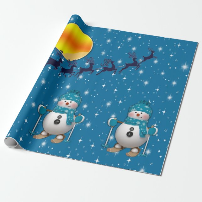Fun Happy Skiing Snowman Geschenkpapier (Ungerollt)