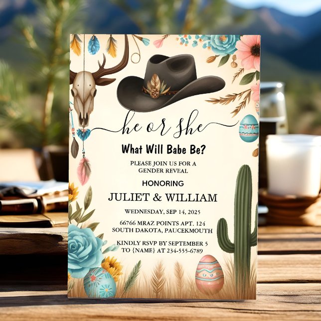 Fun Hat Farm Film USA Cowboy Gender Reveal Einladung (Von Creator hochgeladen)