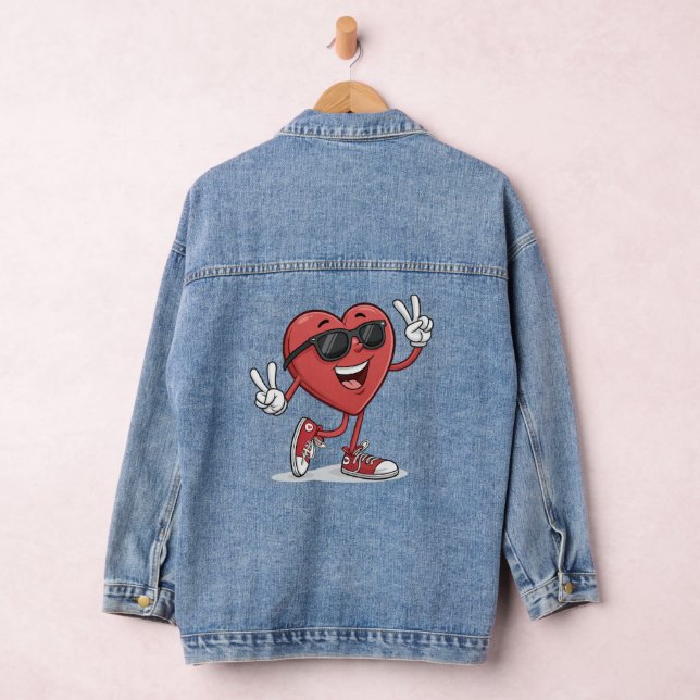 Fun Heart Cartoon mit Sonnenbrille Funny Jacket Jeansjacke (Hangar)