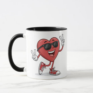 Fun Heart Cartoon mit Sonnenbrille Funny Mug Desig Tasse