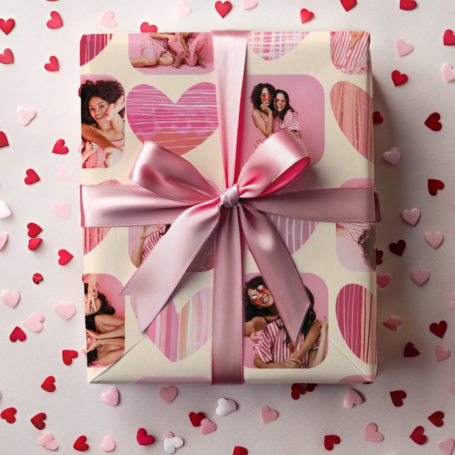 Fun Hearts & Foto Pink & Black Galentine Geschenkpapier Set (Von Creator hochgeladen)