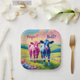 Fun Heifer oder Bull Gender Reveal Pappteller