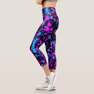 Fun Hell Paint Splash Pink Türkis Cobalt Blau Capri Leggings