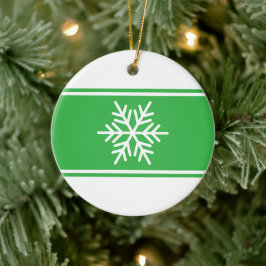 Fun Hellgrün weiße Rennstreifen Schneeflocke Keramik Ornament