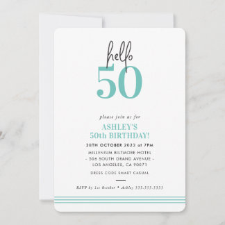 FUN hello 50 modern 50th birthday party mint Einladung