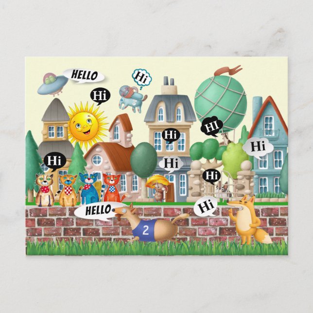 Fun HELLO Postcard Postkarte (Vorderseite)