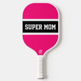 Fun Hellrosa Schwarz-weiße Streifen SUPER MAMA Tex Pickleball Schläger