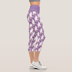 Fun Herb Print Lavender Blume auf Weiß Capri Leggings