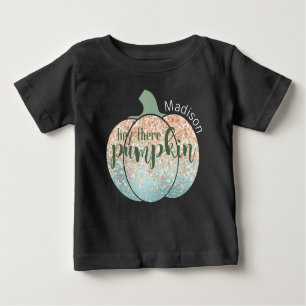 Fun Herbst Halloween Glitzer Hey Da Kürbis Name Baby T-shirt