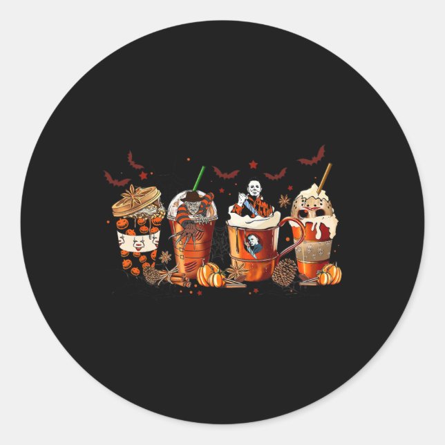 Fun Herbst Horror Latte Coffee Cups Ghost Hal Runder Aufkleber (Vorderseite)