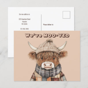 Fun Highland Cow Cream Neue Adresse Postkarte