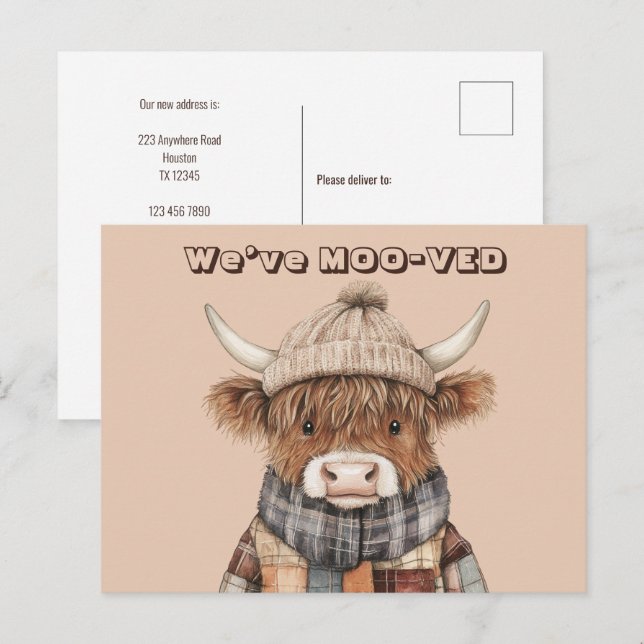 Fun Highland Cow Cream Neue Adresse Postkarte (Vorne/Hinten)