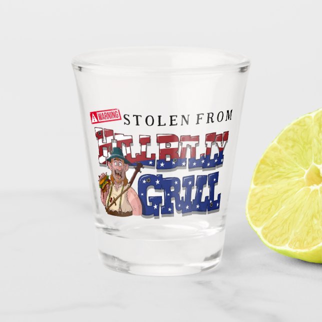 Fun HillBilly Grill Dänemark Shot Glass! Schnapsglas (Vorderseite)