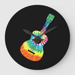 Fun Hippie Rainbow Gefärbte Krawatte Acoustic Guit Große Wanduhr