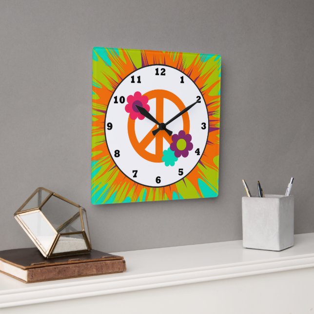 Fun Hippie-Uhr Quadratische Wanduhr (Büro)