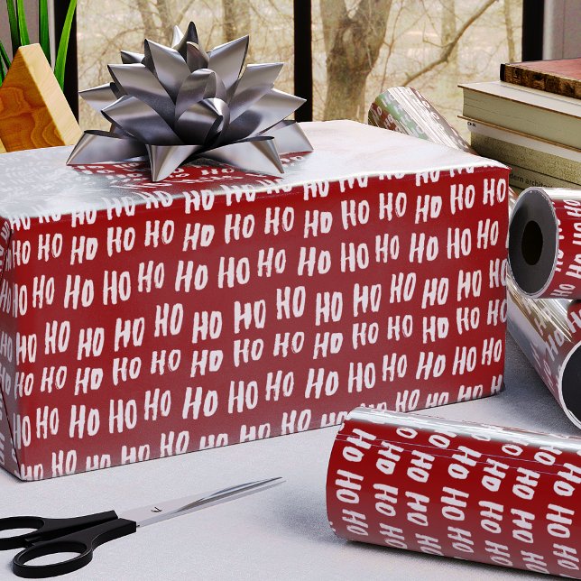 Fun Ho Ho Text Red Holiday Pattern Christmas v2 Geschenkpapier (Von Creator hochgeladen)