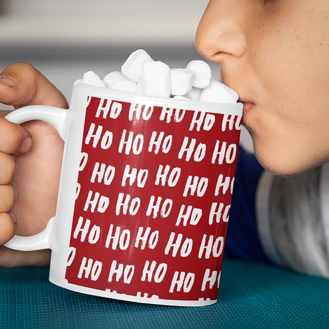 Fun Ho Ho Text Red Holiday Pattern Christmas v2 Kaffeetasse (Von Creator hochgeladen)