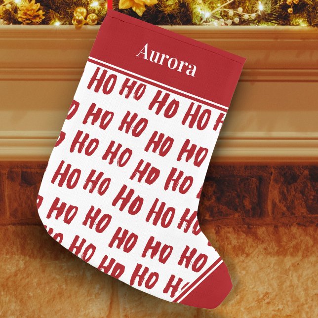 Fun Ho Ho Text Red Holiday Pattern Kleiner Weihnachtsstrumpf (Von Creator hochgeladen)