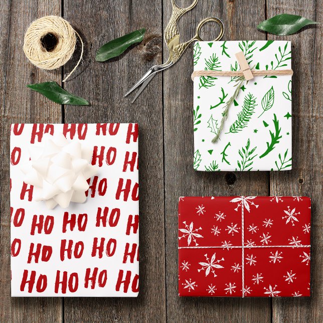 Fun Ho Ho Text Red Holiday Pattern Weihnachten Geschenkpapier Set (Von Creator hochgeladen)