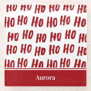 Fun Ho Ho Text Red Holiday Pattern Weihnachten Glasuntersetzer